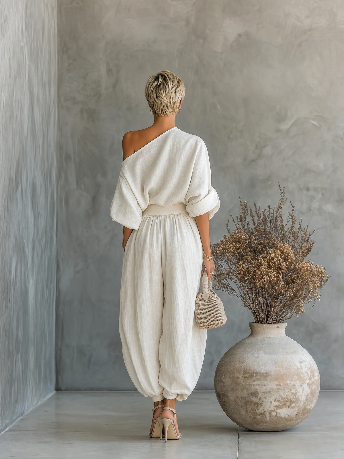 Eliza | Linen Off Shoulder Top and Tapered Pants Set
