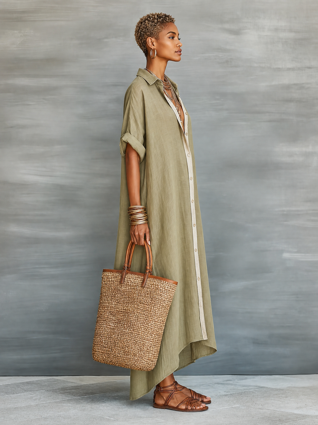 Poppy | Linen Blend Short Sleeve Resort Maxi Shirt Dress