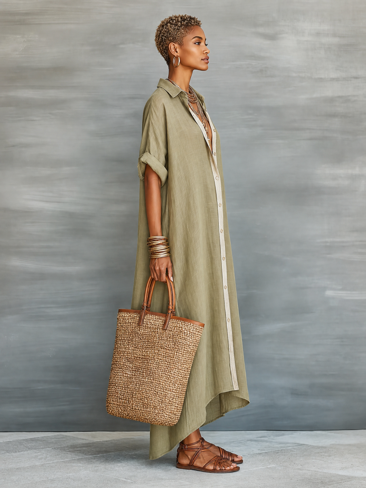 Poppy | Linen Blend Short Sleeve Resort Maxi Shirt Dress