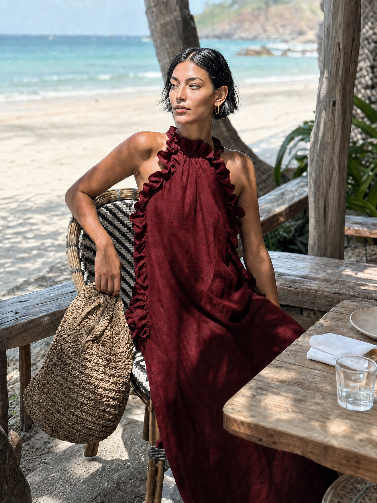 Freya | Linen Blend Sleeveless Ruffle Maxi Dress