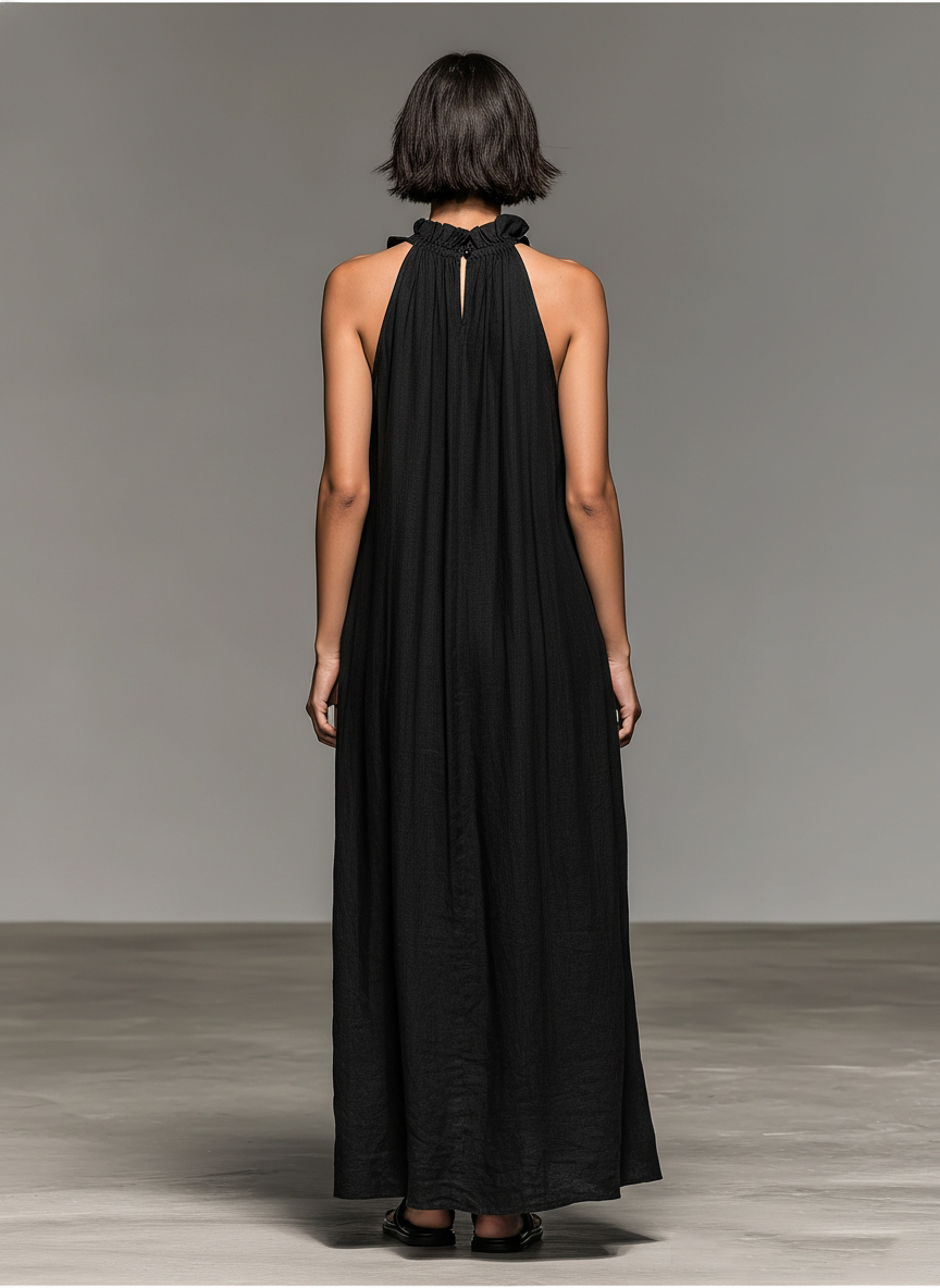 Freya | Linen Blend Sleeveless Ruffle Maxi Dress