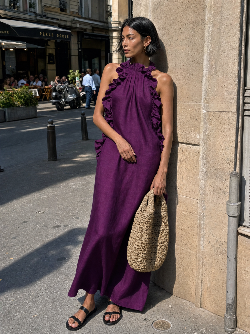 Freya | Linen Blend Sleeveless Ruffle Maxi Dress