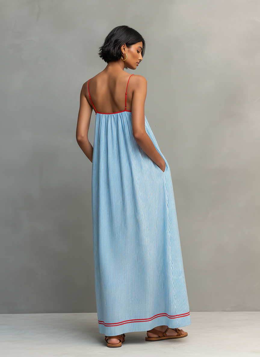Daisy | Striped Spaghetti Strap Holiday Maxi Dress
