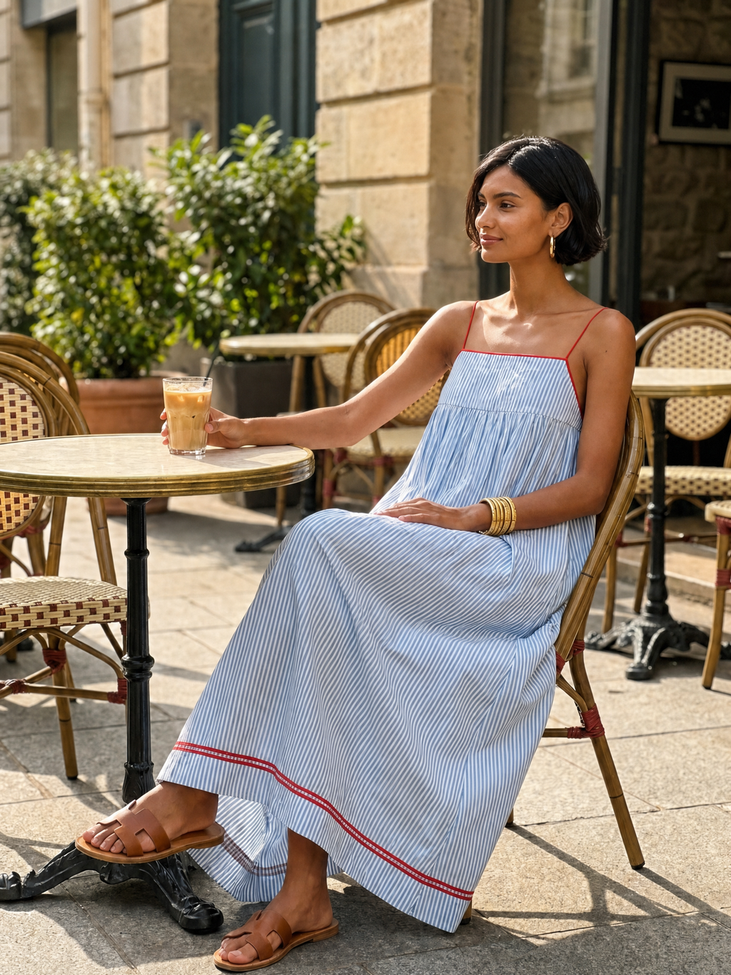 Daisy | Striped Spaghetti Strap Holiday Maxi Dress