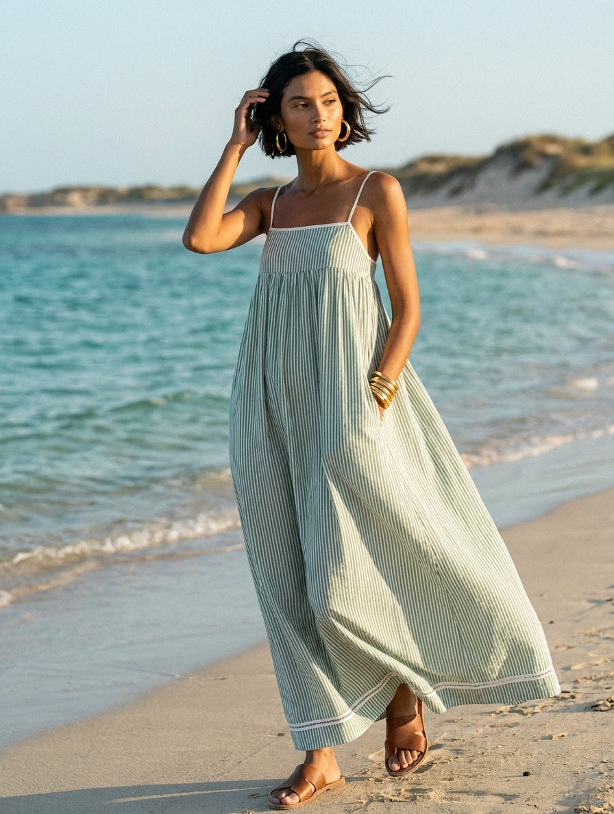 Daisy | Striped Spaghetti Strap Holiday Maxi Dress