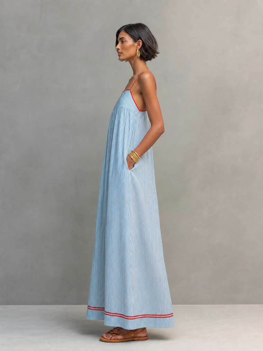 Daisy | Striped Spaghetti Strap Holiday Maxi Dress