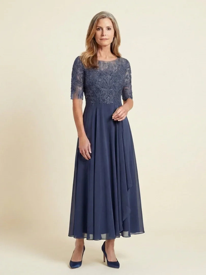 Vivian corded lace bodice three-quarter sleeve maxi dress — front view