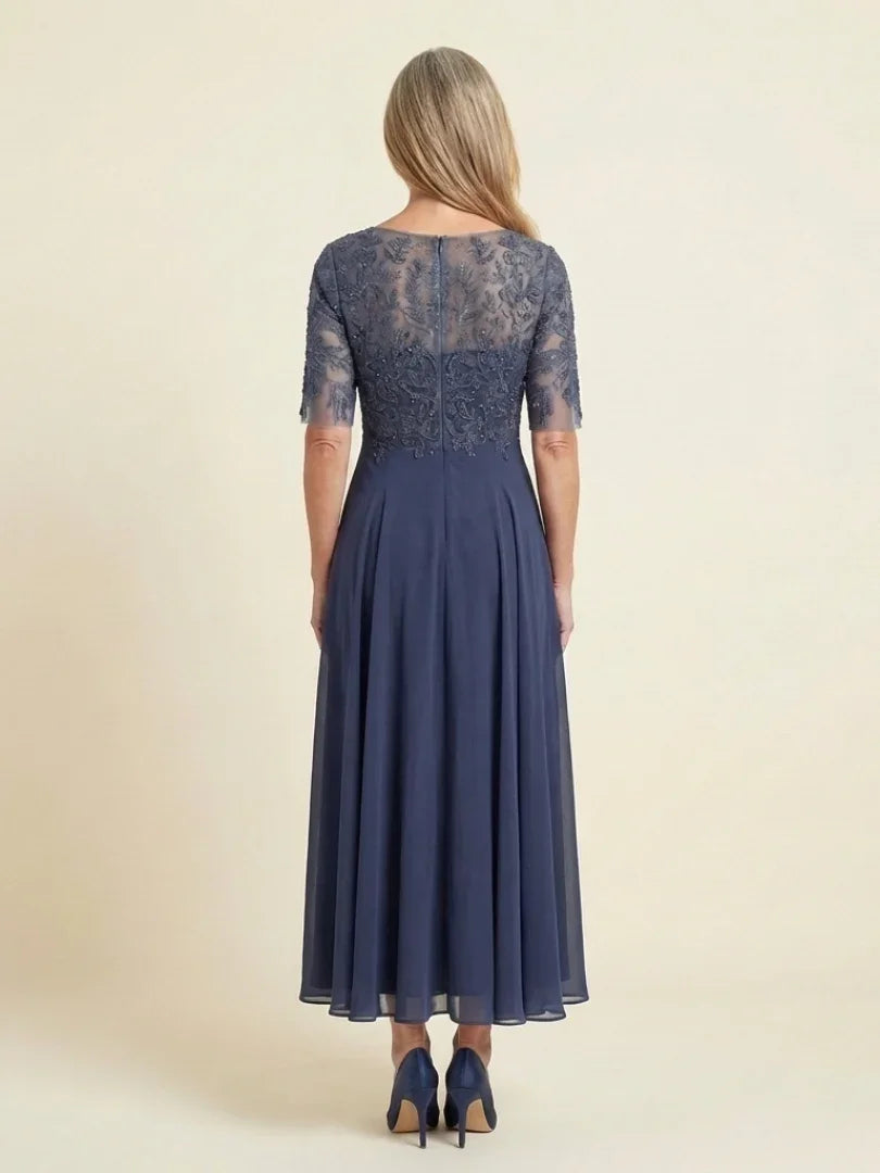 Vivian corded lace bodice three-quarter sleeve maxi dress — back view