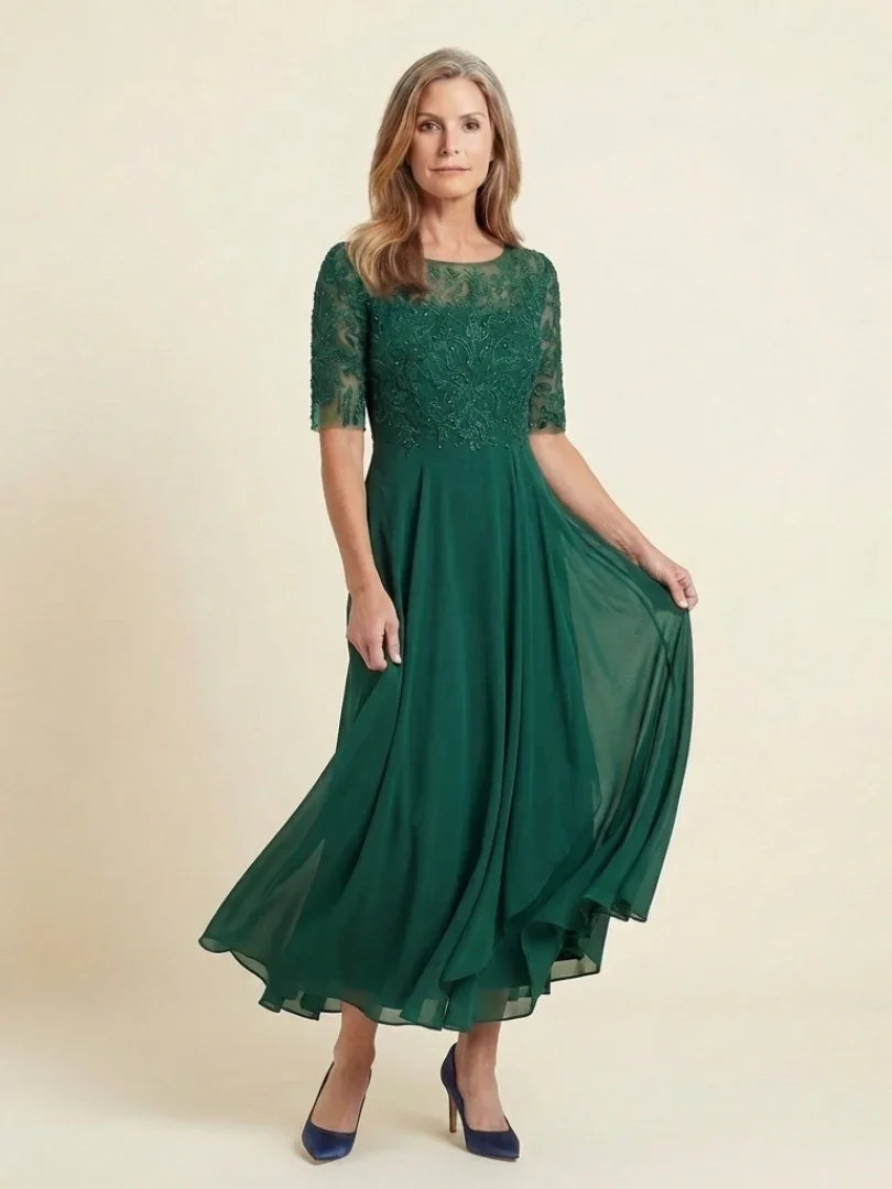 Vivian corded lace bodice three-quarter sleeve maxi dress — detail view