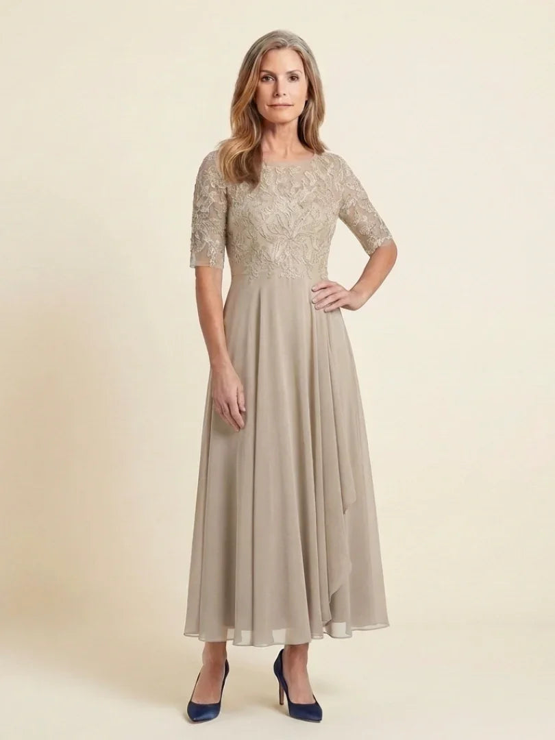 Vivian corded lace bodice three-quarter sleeve maxi dress — side view