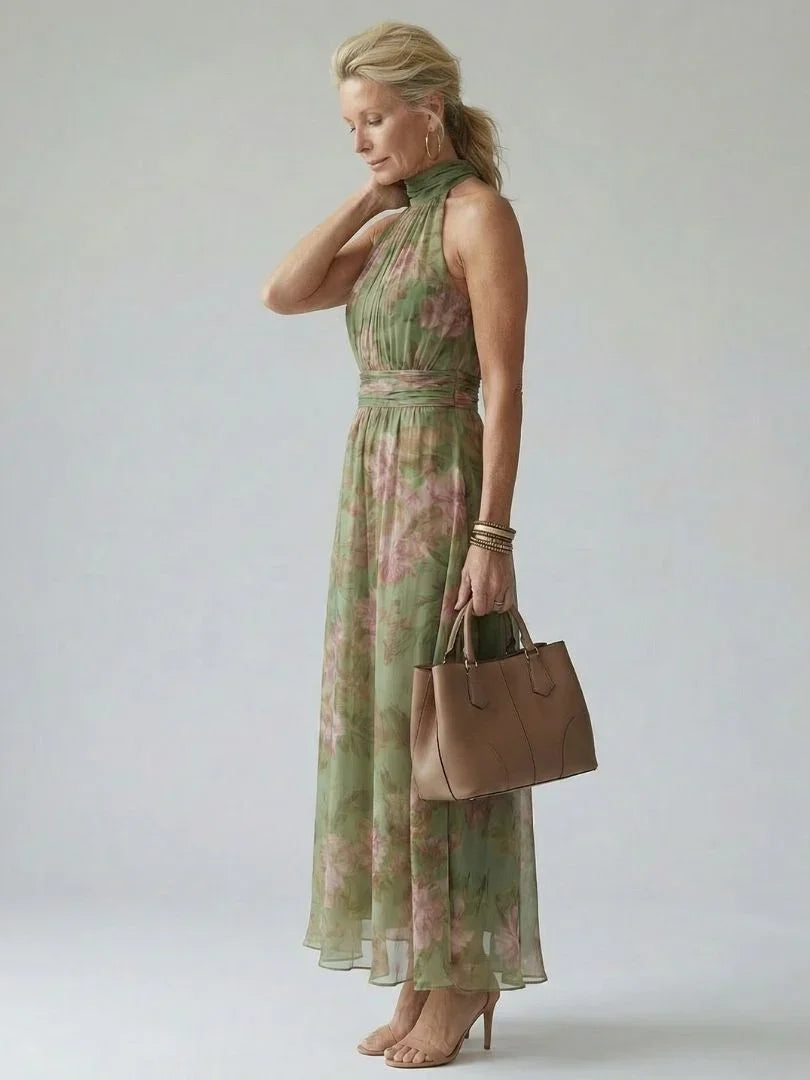 Mirelle floral halterneck gathered maxi dress — side view