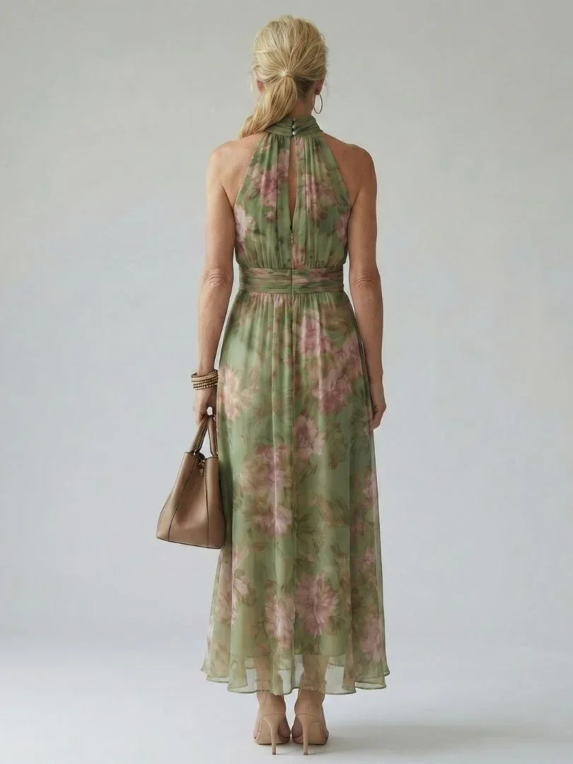 Mirelle floral halterneck gathered maxi dress — detail view