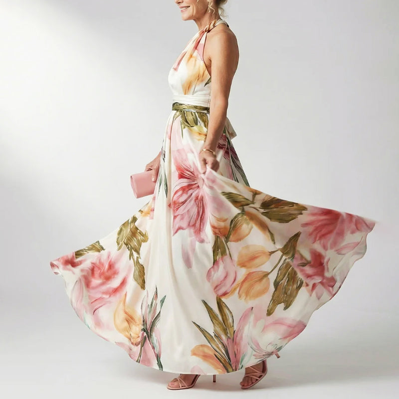Emily | Printed Halter Neck Evening Dress