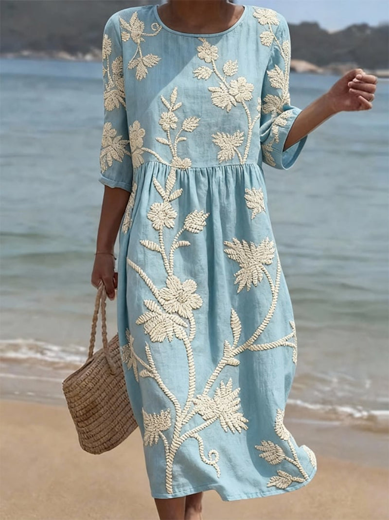 Jane | Floral Embroidered Fluid Midi Dress