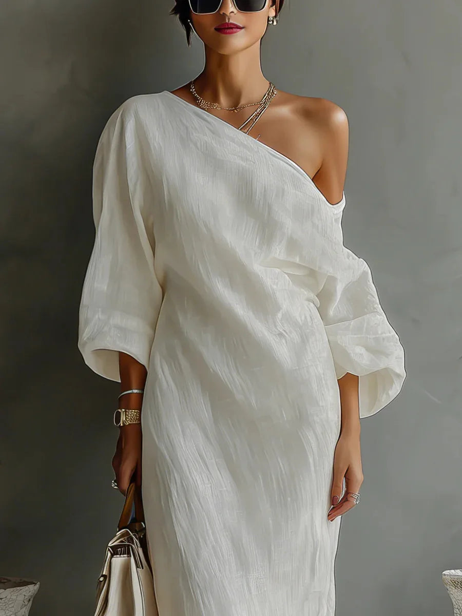 Daisy one-shoulder batwing-sleeve maxi dress — back view