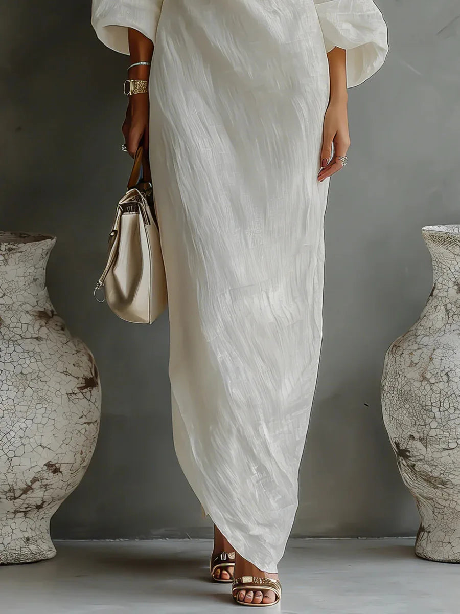 Daisy one-shoulder batwing-sleeve maxi dress — detail view