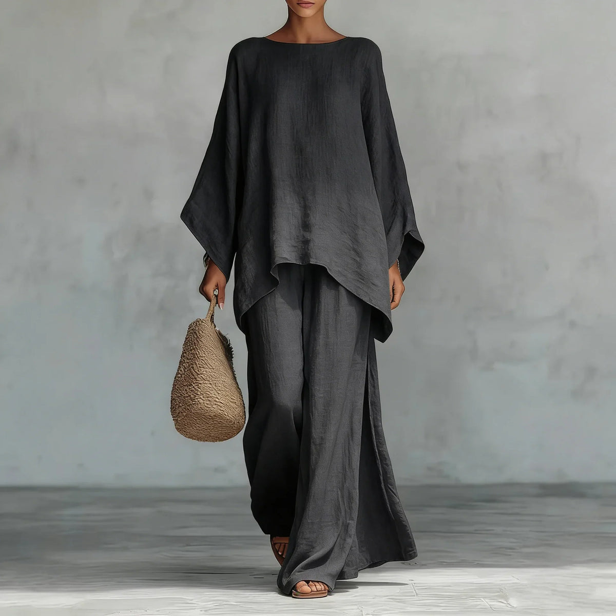 Anna batwing poncho top and palazzo trouser two-piece set — side view