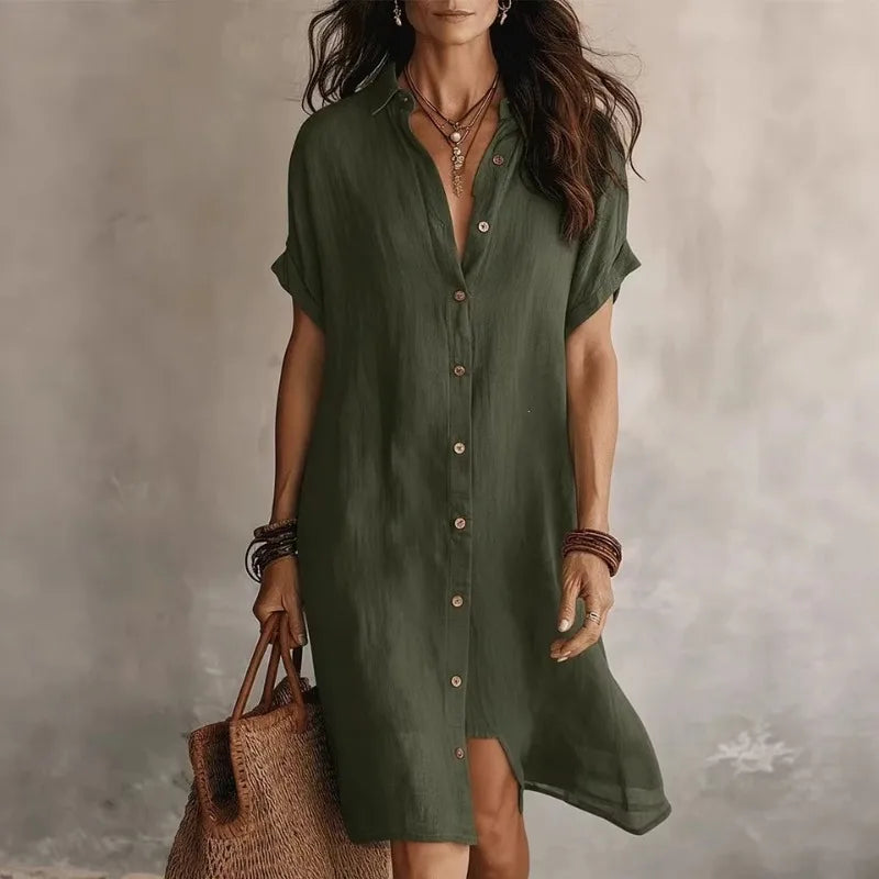 Rowan collared button-front midi shirt dress — back view
