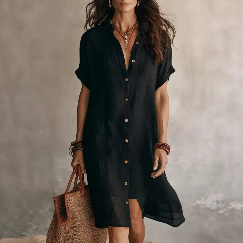 Rowan collared button-front midi shirt dress — front view