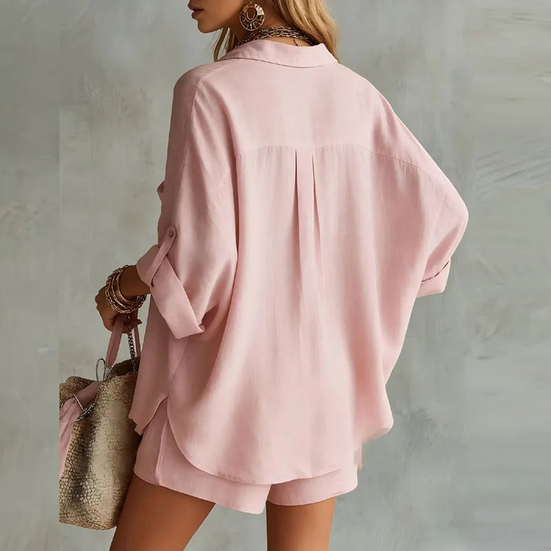 Orlinda oversized shirt and shorts two-piece set — back view