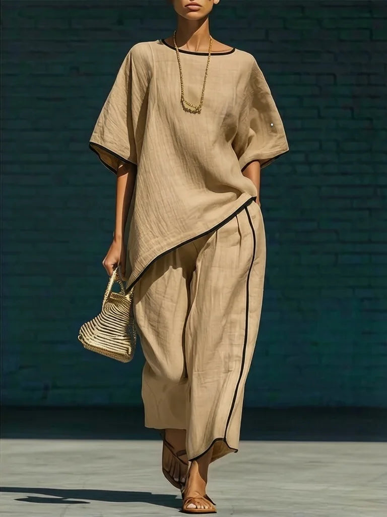 Anila boxy top and draped cropped trouser two-piece set — full-length view
