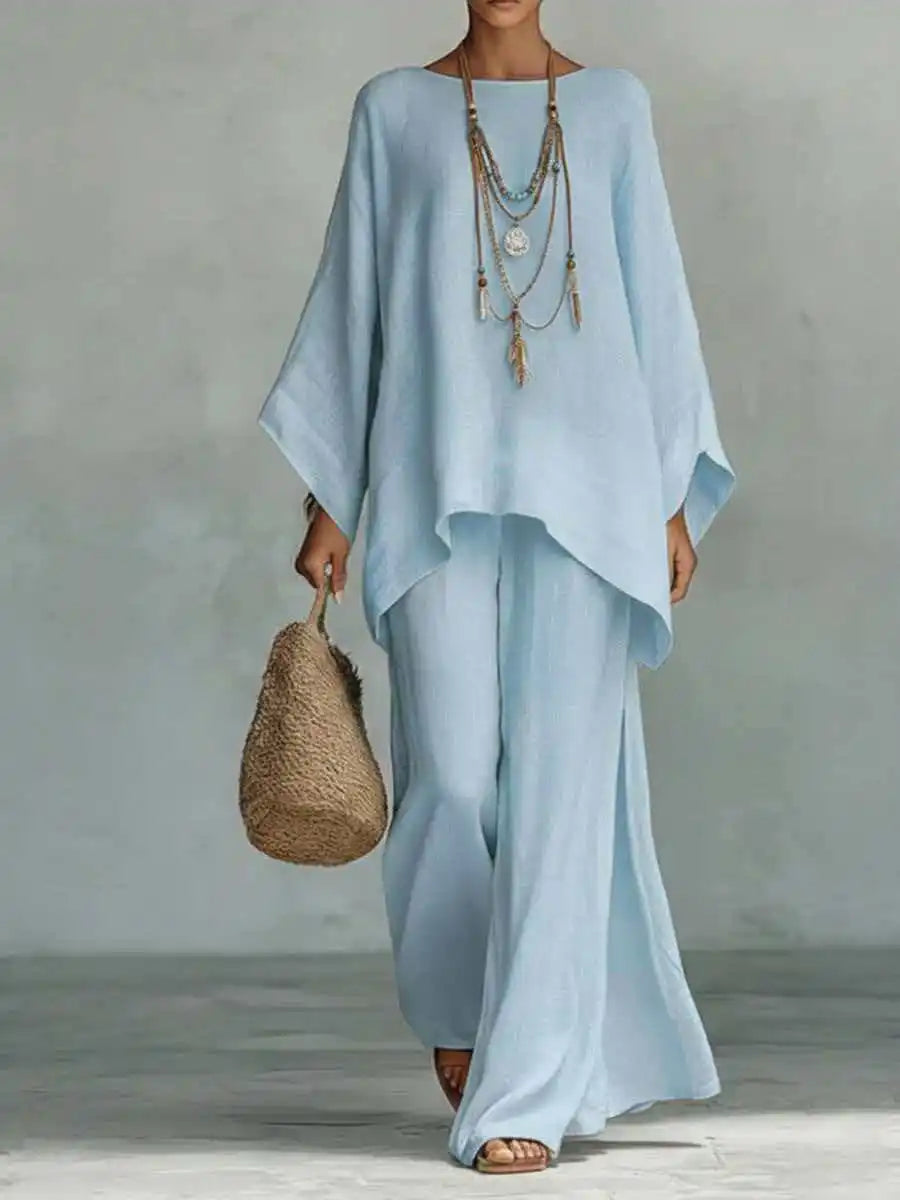 Anna batwing poncho top and palazzo trouser two-piece set — front view