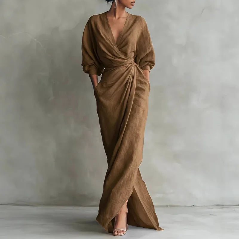 Elowen v-neck twist-waist wrap maxi dress — side view
