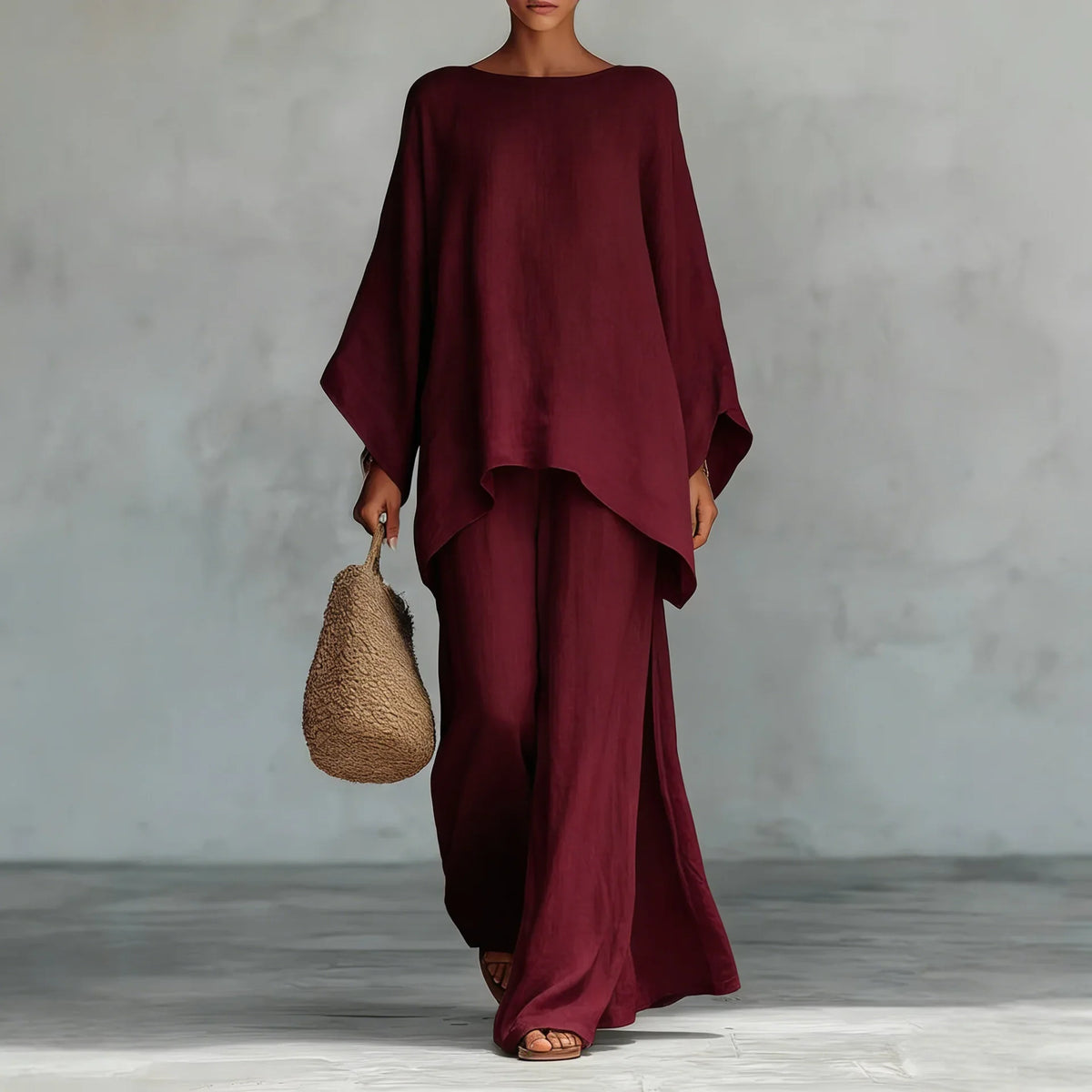 Anna batwing poncho top and palazzo trouser two-piece set — detail view