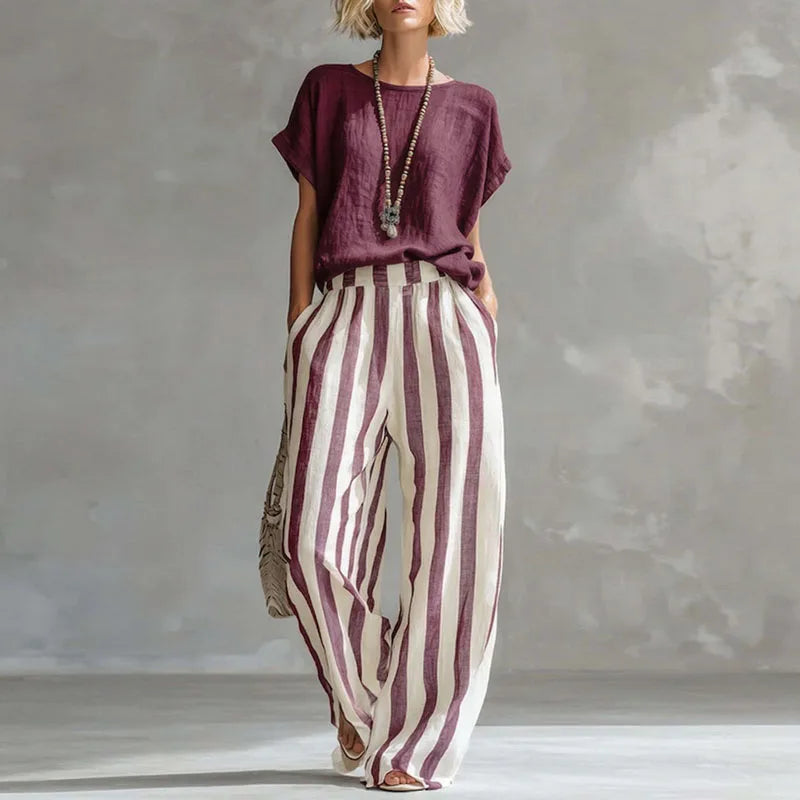 Vanessa boxy tee and striped wide-leg trouser two-piece set — styled view