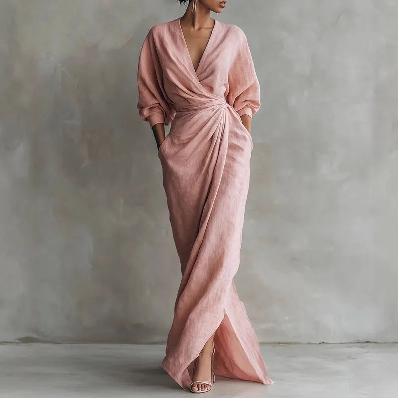 Elowen v-neck twist-waist wrap maxi dress — front view