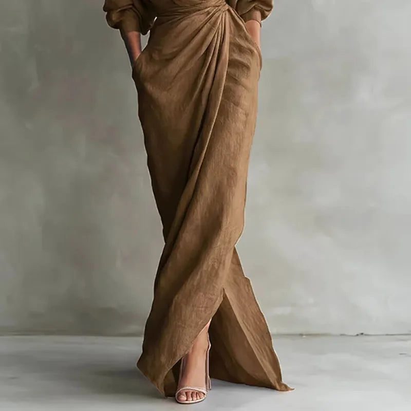 Elowen v-neck twist-waist wrap maxi dress — detail view