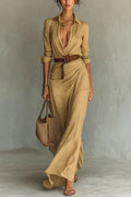 Perla v-neck belted wrap maxi dress — front view