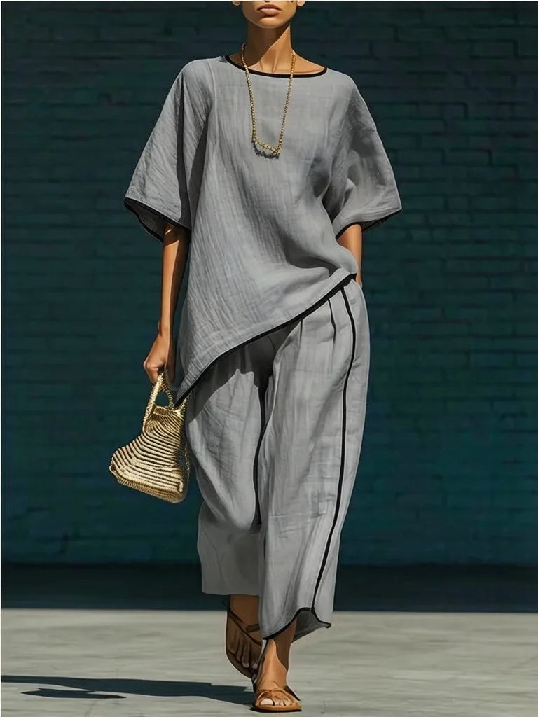 Anila boxy top and draped cropped trouser two-piece set — styled view