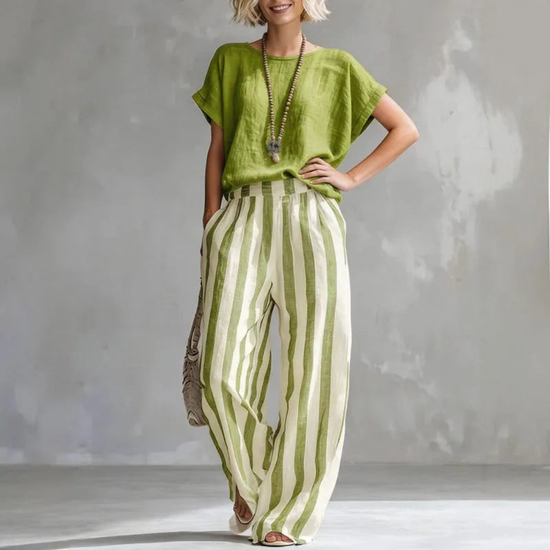 Vanessa boxy tee and striped wide-leg trouser two-piece set — full-length view