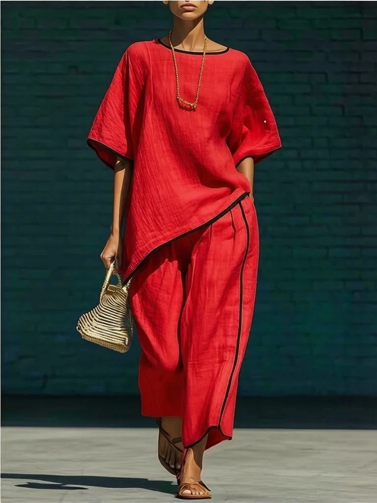 Anila boxy top and draped cropped trouser two-piece set — side view