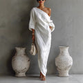 Daisy one-shoulder batwing-sleeve maxi dress — front view