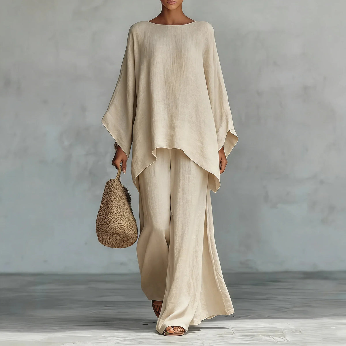 Anna batwing poncho top and palazzo trouser two-piece set — styled view