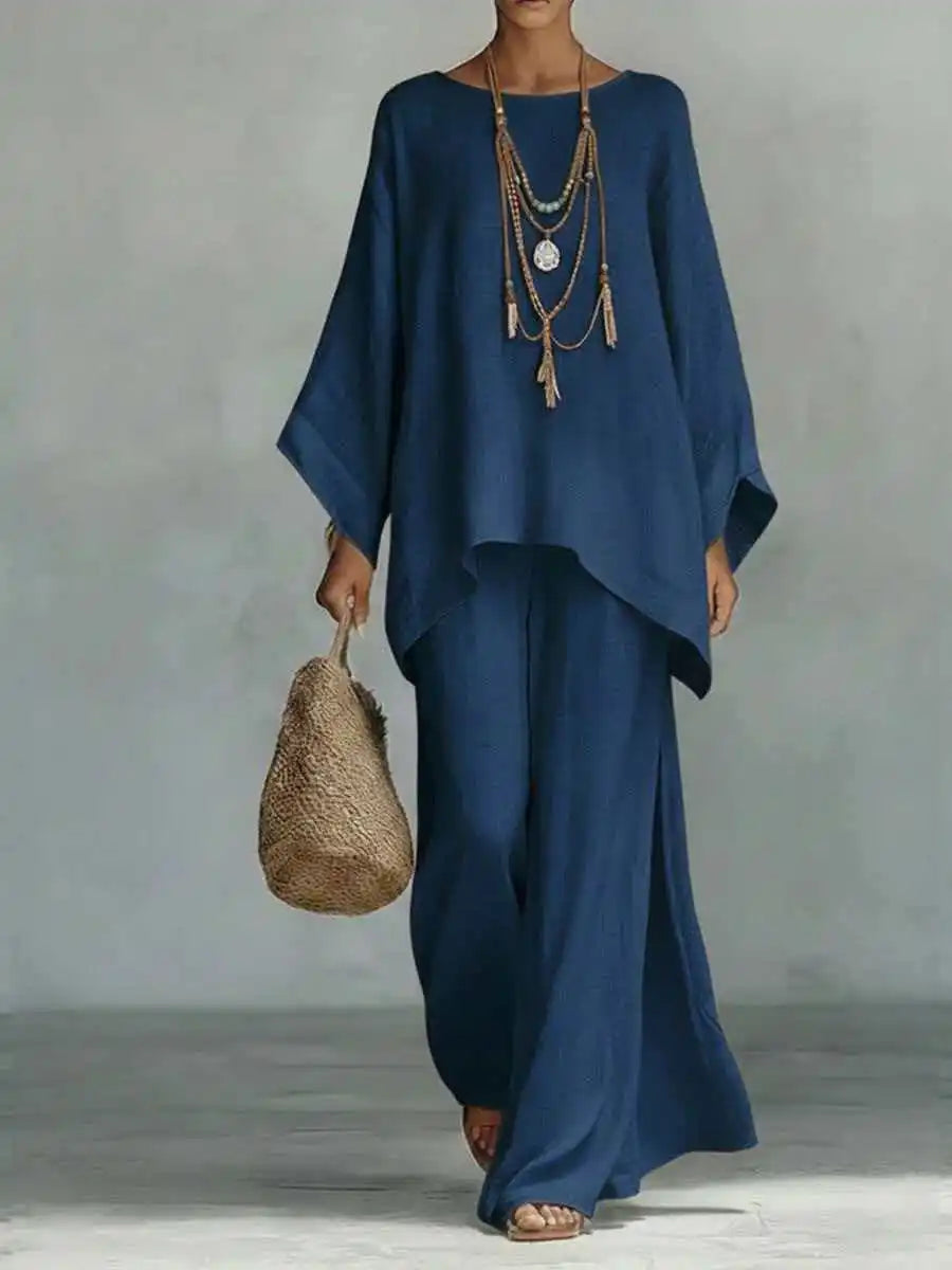 Anna batwing poncho top and palazzo trouser two-piece set — full-length view
