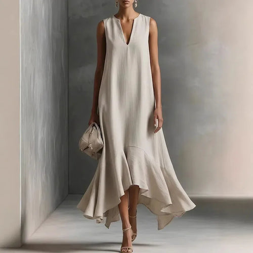 Andrea notch-neck sleeveless high-low sundress — front view