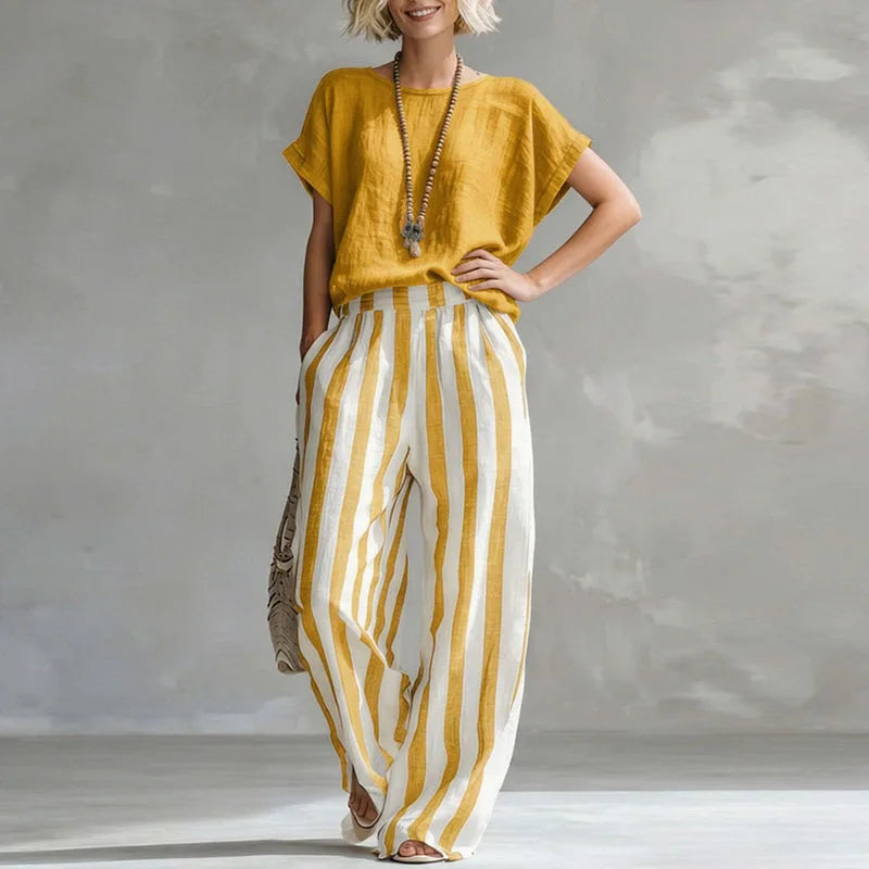 Vanessa boxy tee and striped wide-leg trouser two-piece set — front view