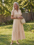 Odelisse eyelet tiered short-sleeve maxi dress — styled view