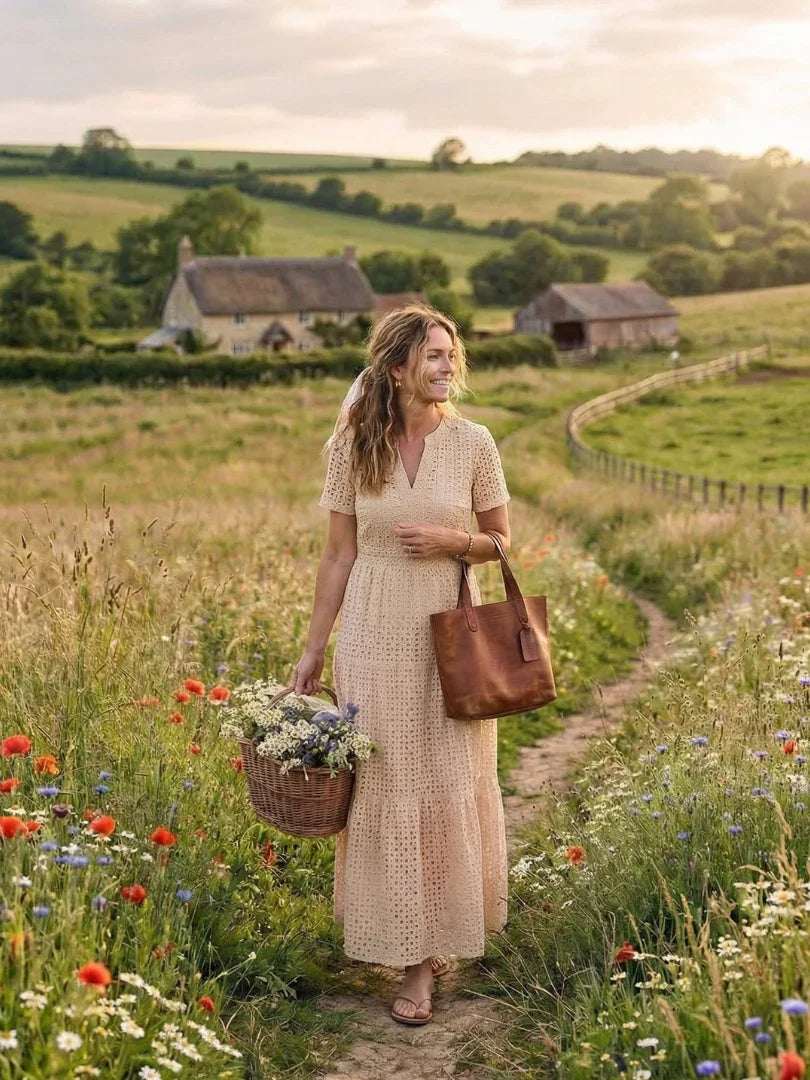 Odelisse eyelet tiered short-sleeve maxi dress — side view