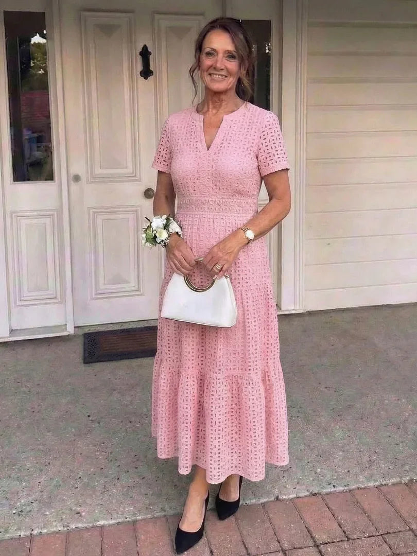 Odelisse eyelet tiered short-sleeve maxi dress — front view
