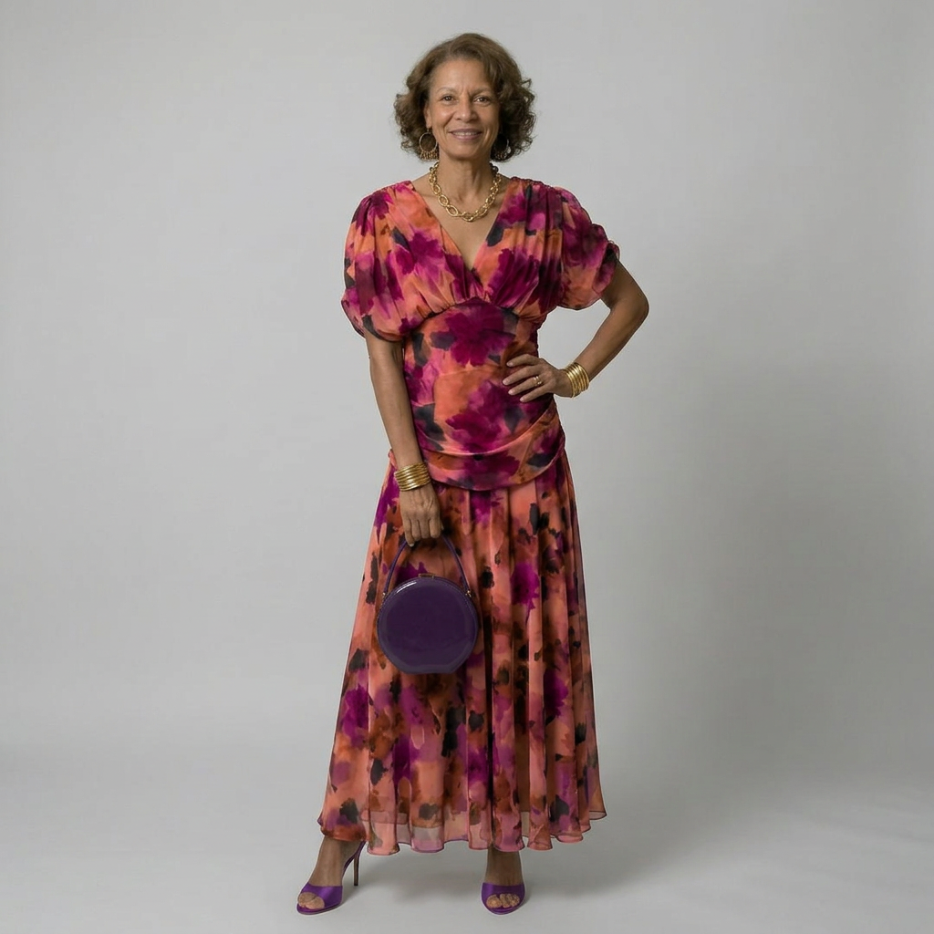 Calen surplice v-neck ruched drop-waist maxi dress — front view