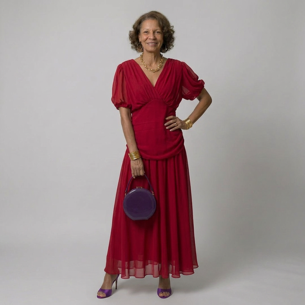 Calen surplice v-neck ruched drop-waist maxi dress — side view
