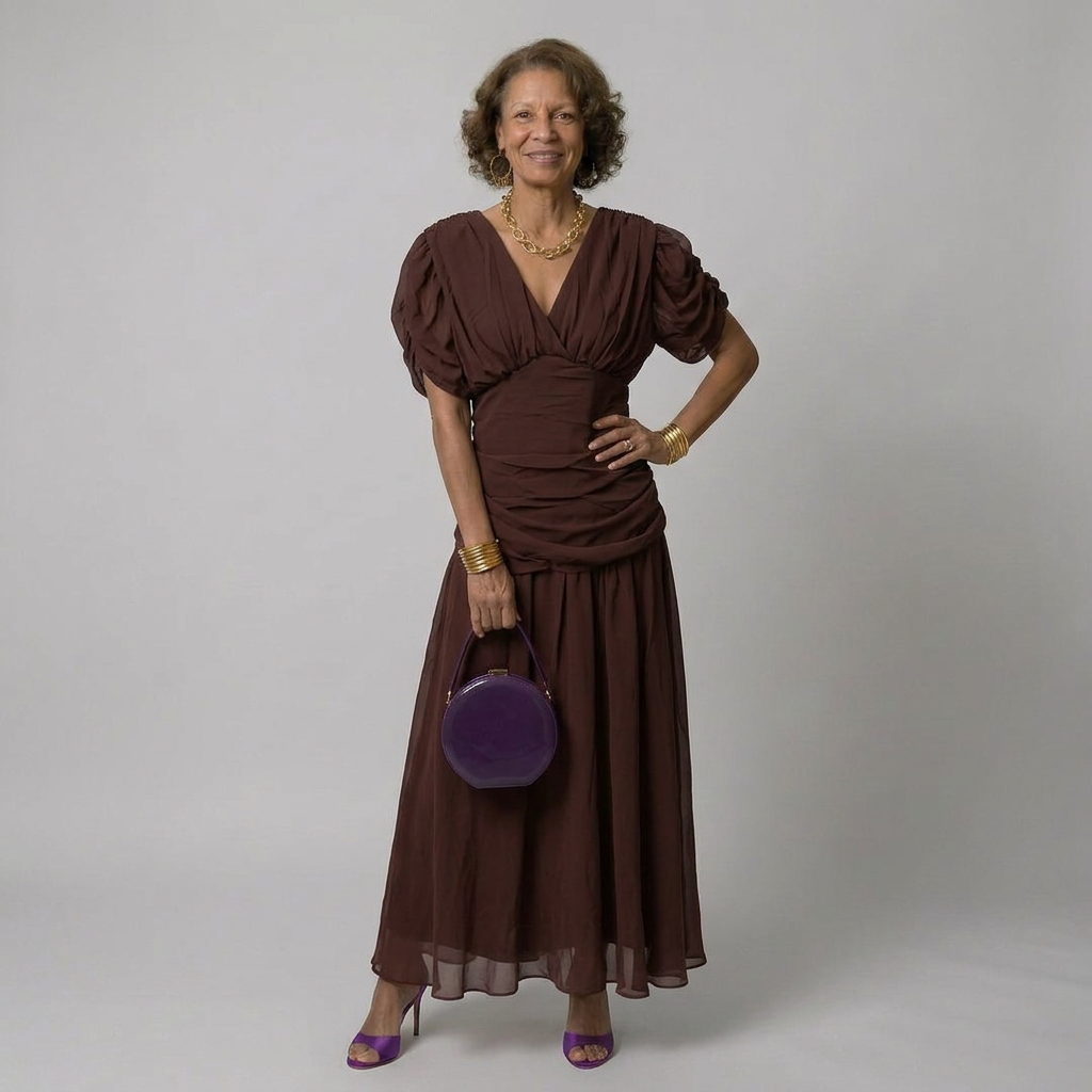 Calen surplice v-neck ruched drop-waist maxi dress — back view