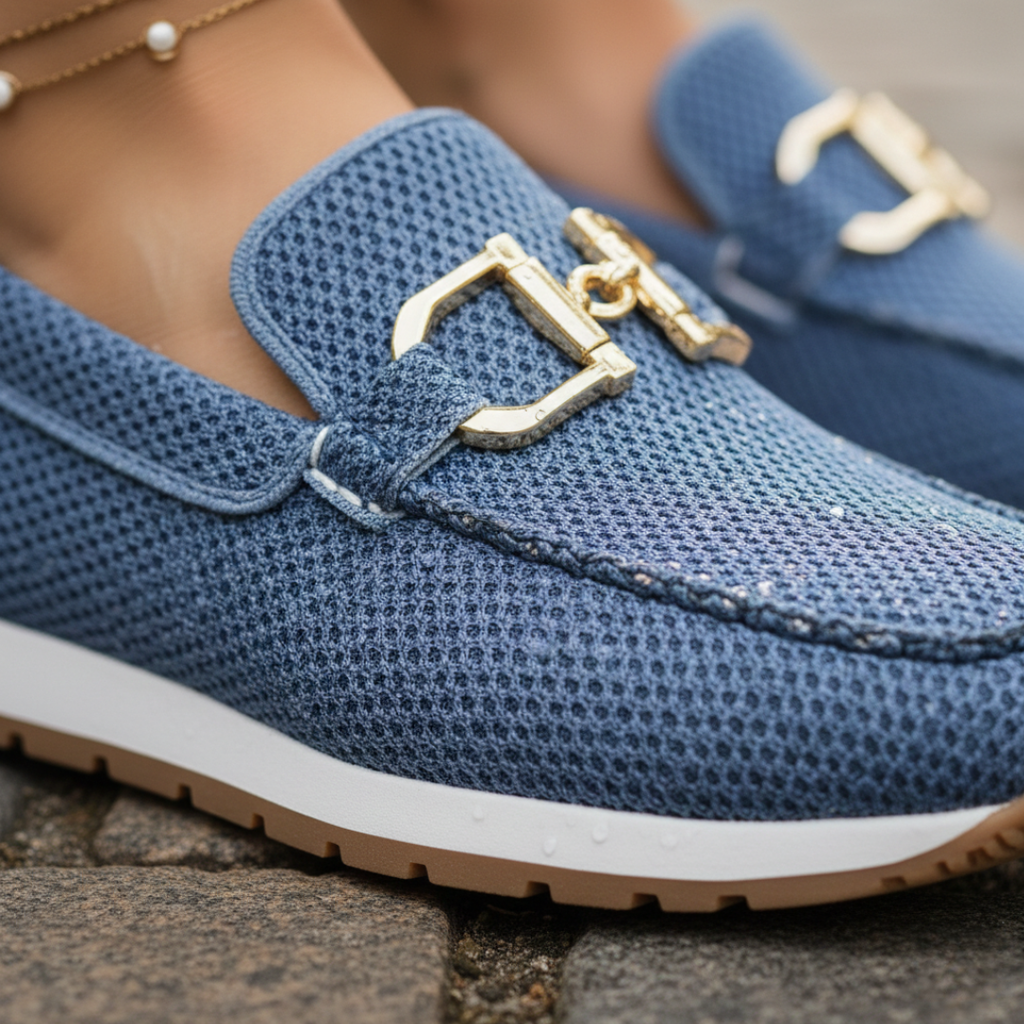 Nadia orthopedic horsebit knit loafers — full-length view