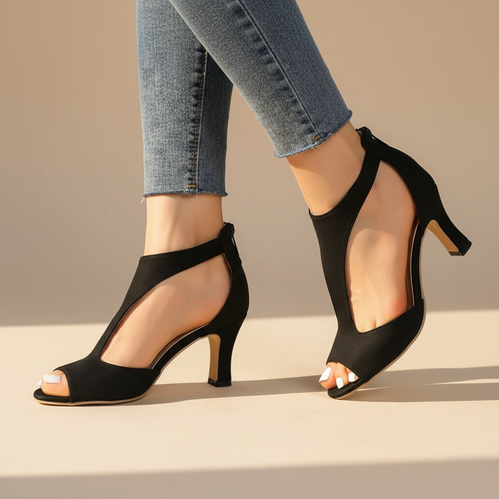 Zyla t-strap open-toe heeled sandals — side view