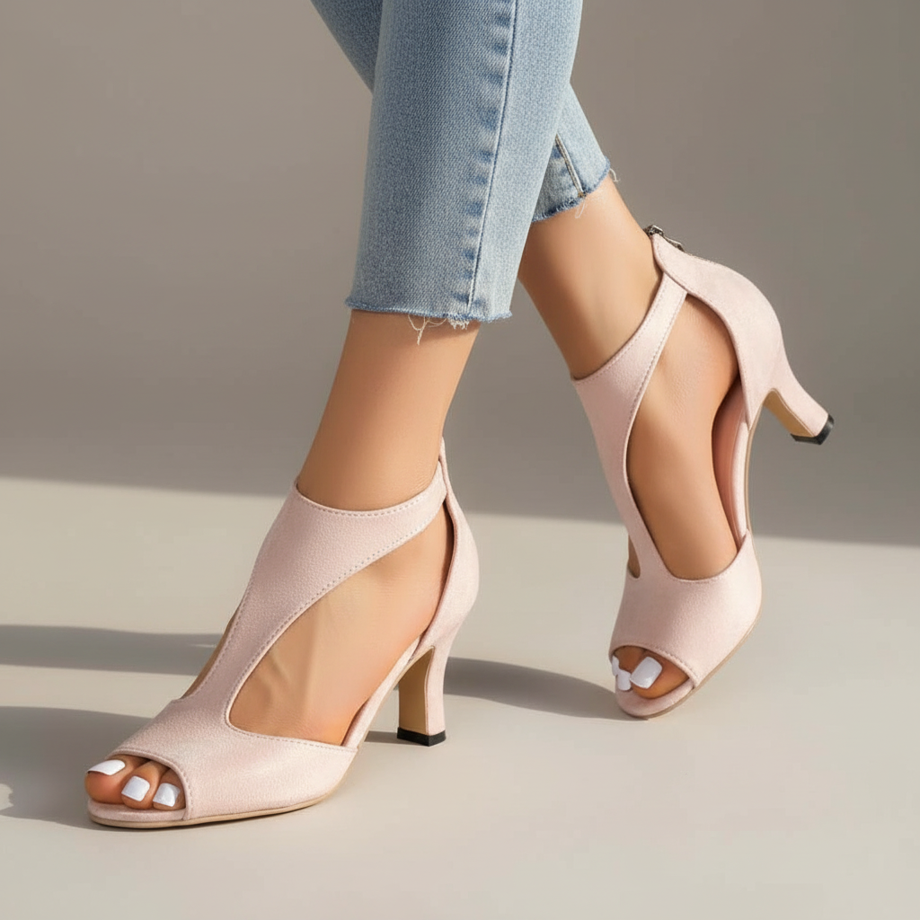 Zyla t-strap open-toe heeled sandals — front view