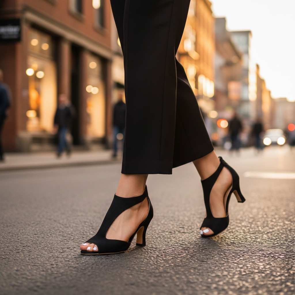 Zyla t-strap open-toe heeled sandals — styled view